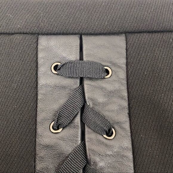 BCBGMaxAzria Leather Trimmed Black Lace Up Skirt - Picture 2 of 8